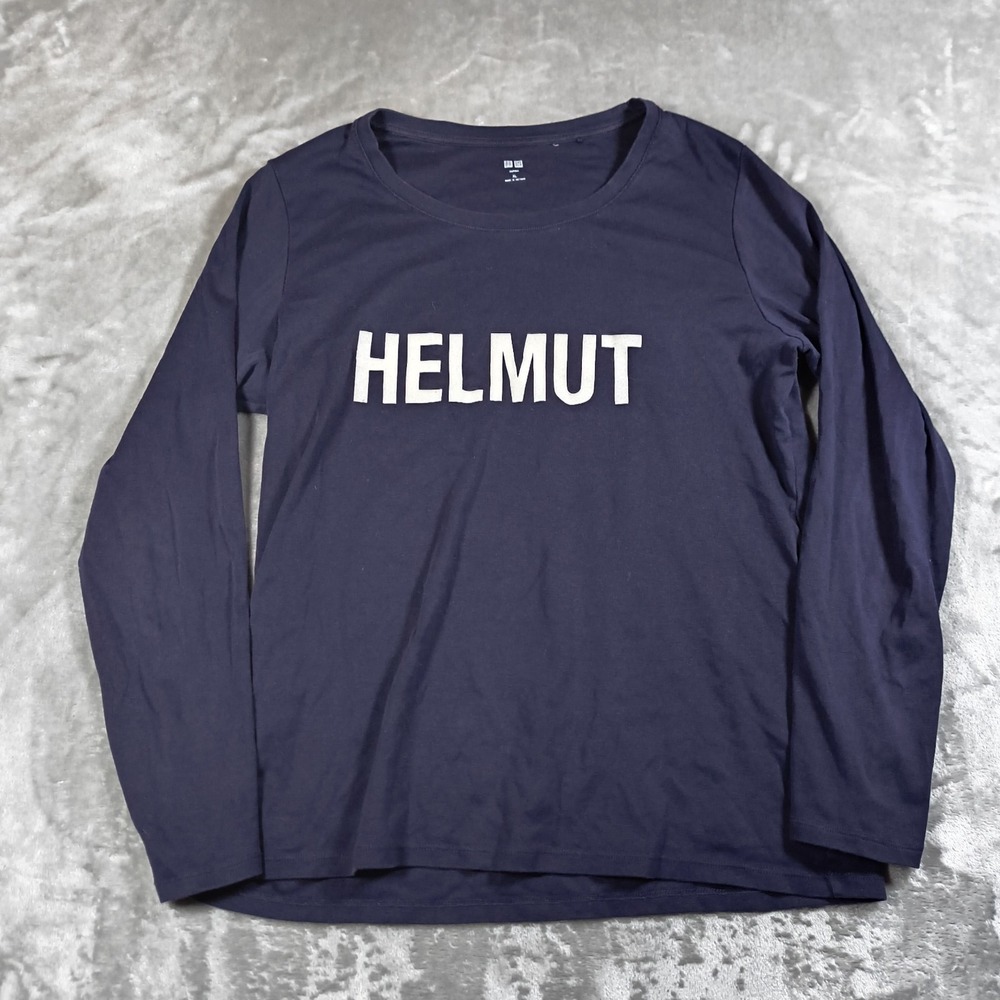 Uniqlo Helmut Lang Shirt Womens XL Blue Supima Long Sleeve Collaboration Stretch